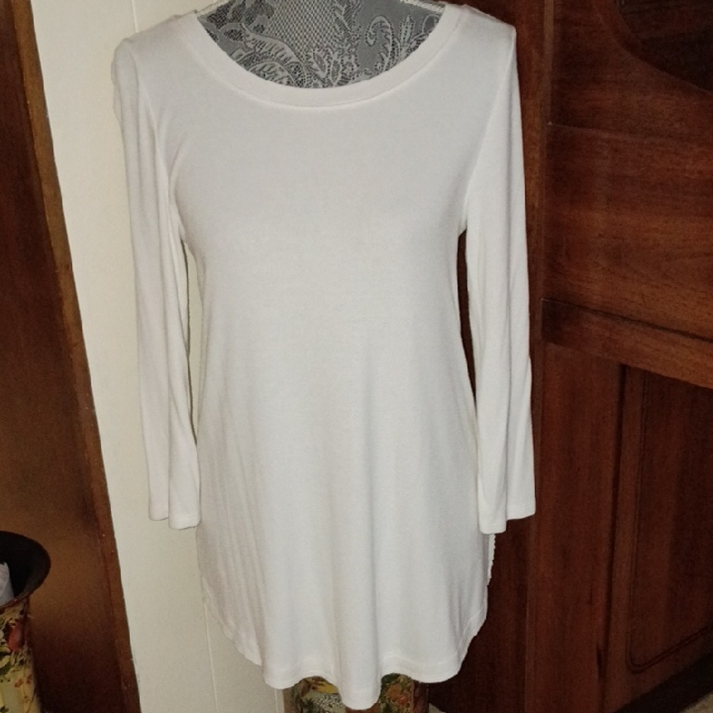 Pure Good White Ribbed Long Sleeve Tunic Luke Top Size Small